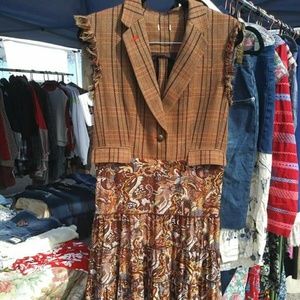 Size medium tall boho vest dress maxi  upcycled